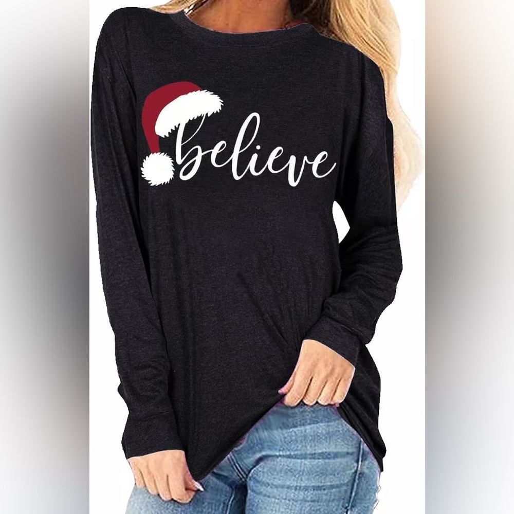 PHILOSOPHY plus size 1X light weight Christmas Santa believe sweatshirt NWT
